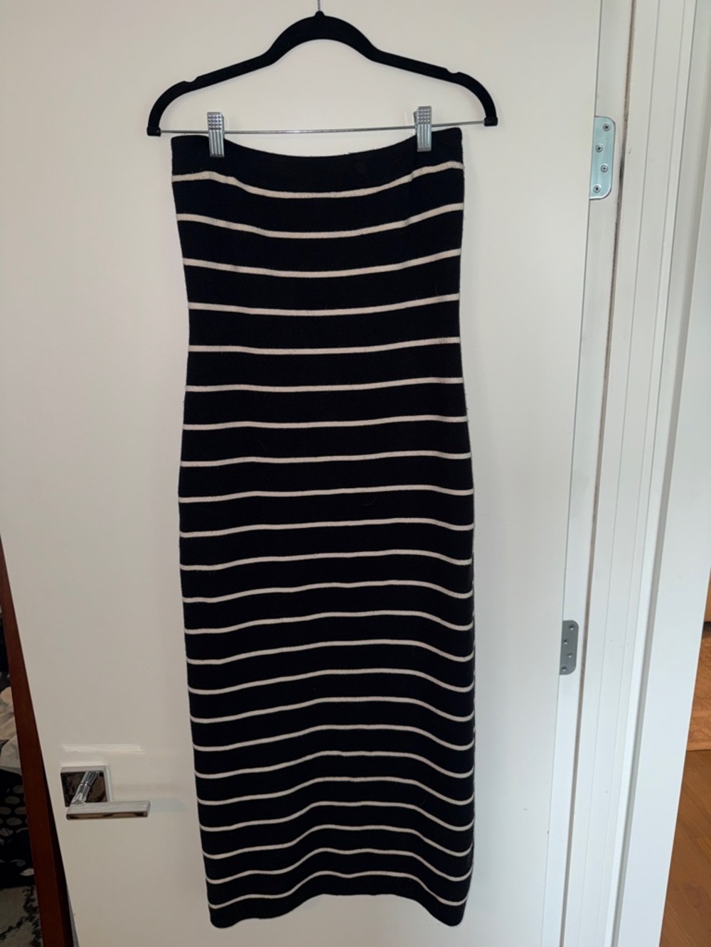 Abercrombie & Fitch Black and Cream Striped Midi Dress